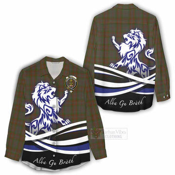 Gray Tartan Women's Casual Shirt with Alba Gu Brath Regal Lion Emblem - Tartan Vibes Clothing
