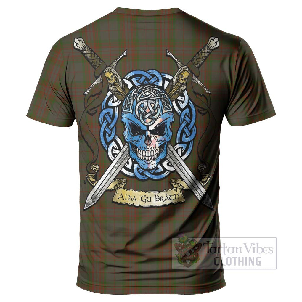 Gray Tartan T-Shirt with Family Crest Celtic Skull Style - Tartan Vibes Clothing