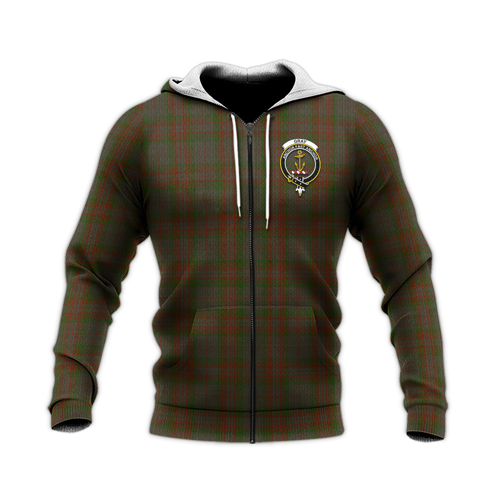 Gray Tartan Knitted Hoodie with Family Crest Unisex Knitted Zip Hoodie - Tartan Vibes Clothing