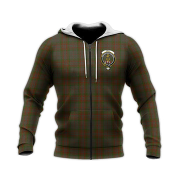 Gray Tartan Knitted Hoodie with Family Crest