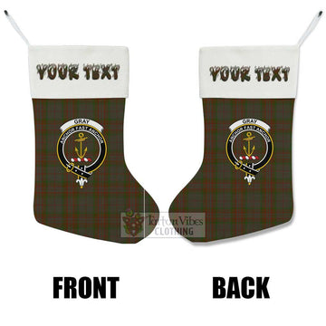 Gray Tartan Family Crest Christmas Stocking with Personalized Text - Tartan Vibes Clothing