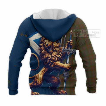 Gray Tartan Family Crest Knitted Hoodie with Scottish Majestic Lion - Tartan Vibes Clothing