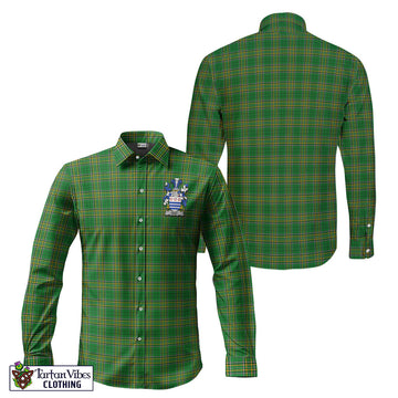 Gray Ireland Clan Tartan Long Sleeve Button Up with Coat of Arms
