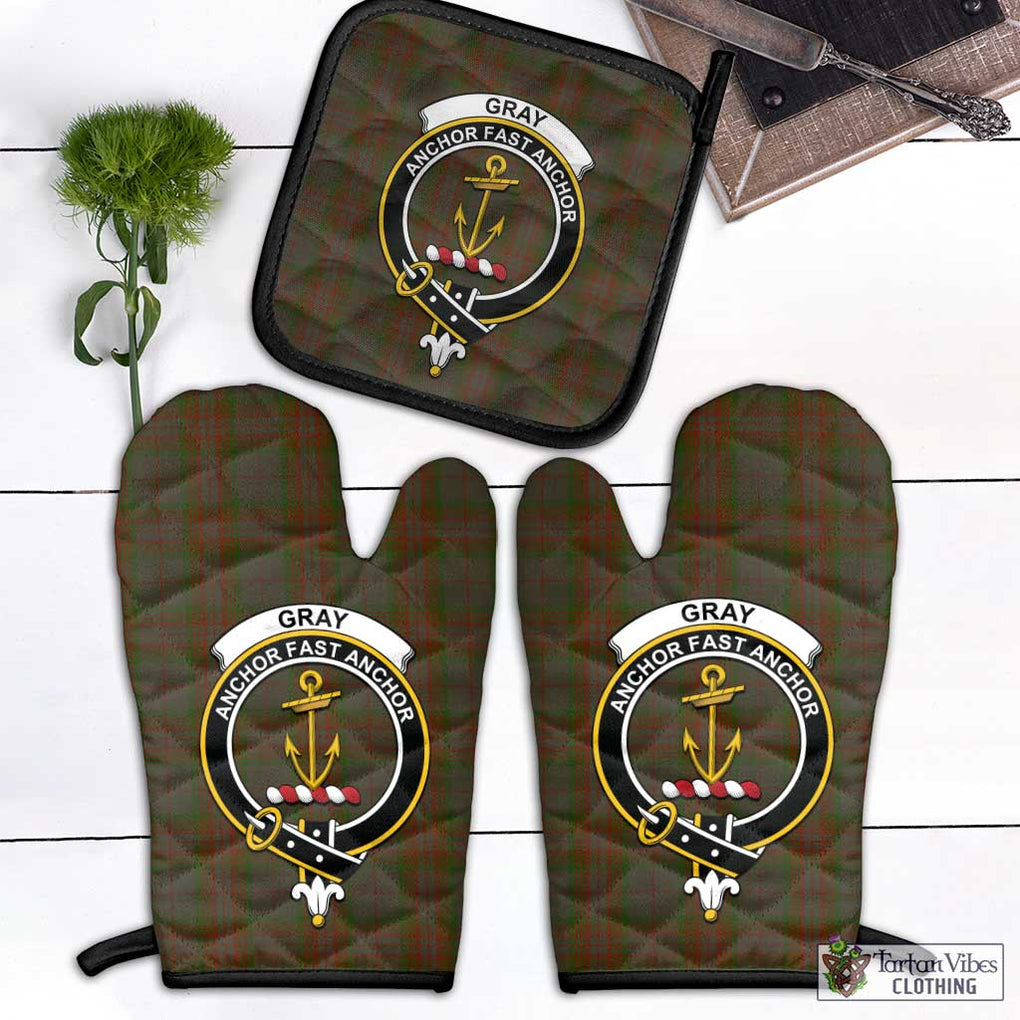 Gray Tartan Combo Oven Mitt & Pot-Holder with Family Crest Black - Tartan Vibes Clothing