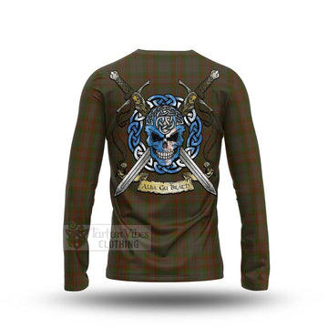 Gray Tartan Long Sleeve T-Shirt with Family Crest Celtic Skull Style - Tartan Vibes Clothing