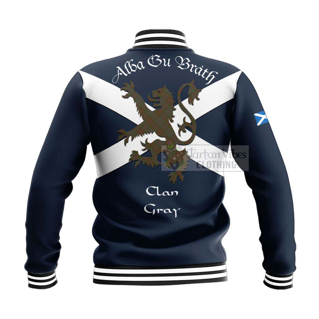 Gray Tartan Lion Rampant Baseball Jacket Proudly Display Your Heritage with Alba Gu Brath and Clan Name - Tartan Vibes Clothing