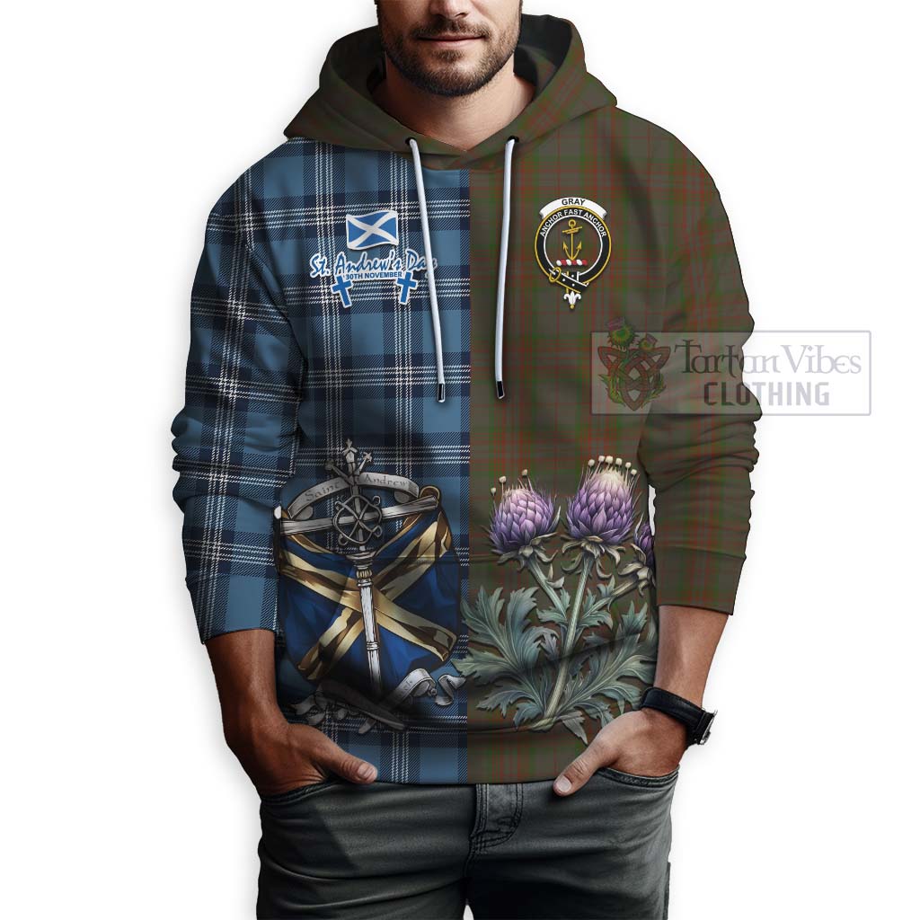 Gray Tartan Hoodie Happy St. Andrew's Day Half Tartan Style - Tartan Vibes Clothing