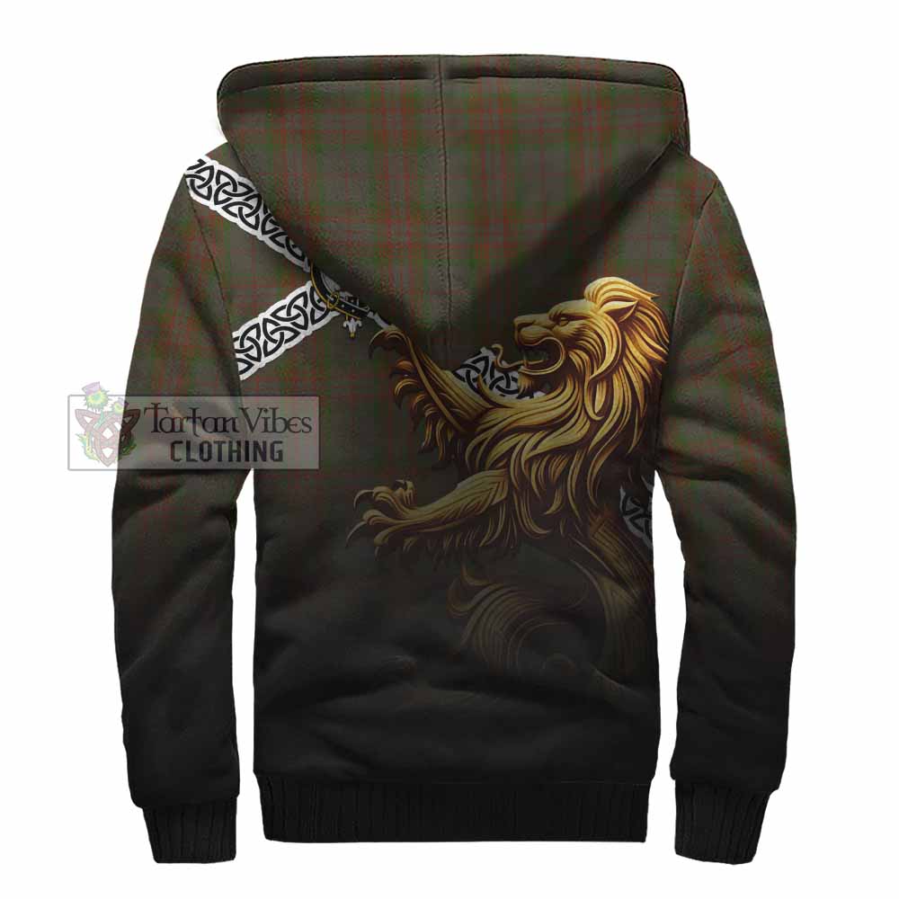 Gray Crest Tartan Sherpa Hoodie with Golden Lion Emblem Celtic Style - Tartan Vibes Clothing