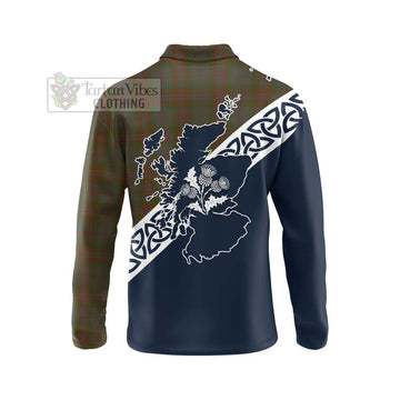 Gray Tartan Long Sleeve Polo Shirt Featuring Thistle and Scotland Map - Tartan Vibes Clothing