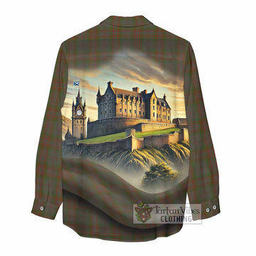 Gray Tartan Family Crest Women's Casual Shirt with Scottish Ancient Castle Style - Tartan Vibes Clothing