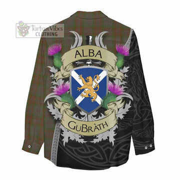 Gray Tartan Family Crest Women's Casual Shirt Lion Rampant Royal Thistle Shield Celtic Inspired - Tartan Vibes Clothing