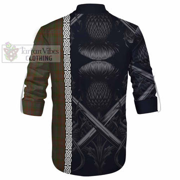 Gray Tartan Ghillie Kilt Shirt with Family Crest Cross Sword Thistle Celtic Vibes - Tartan Vibes Clothing