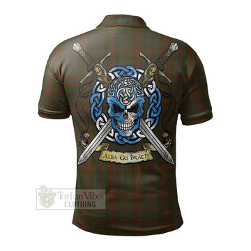 Gray Tartan Polo Shirt with Family Crest Celtic Skull Style - Tartan Vibes Clothing