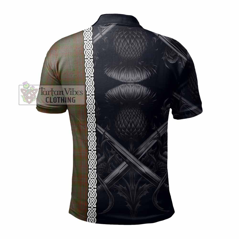 Gray Tartan Polo Shirt with Family Crest Cross Sword Thistle Celtic Vibes - Tartan Vibes Clothing