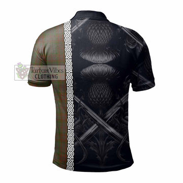 Gray Tartan Polo Shirt with Family Crest Cross Sword Thistle Celtic Vibes - Tartan Vibes Clothing