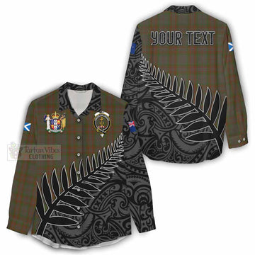 Gray Crest Tartan Women's Casual Shirt with New Zealand Silver Fern Half Style - Tartan Vibes Clothing