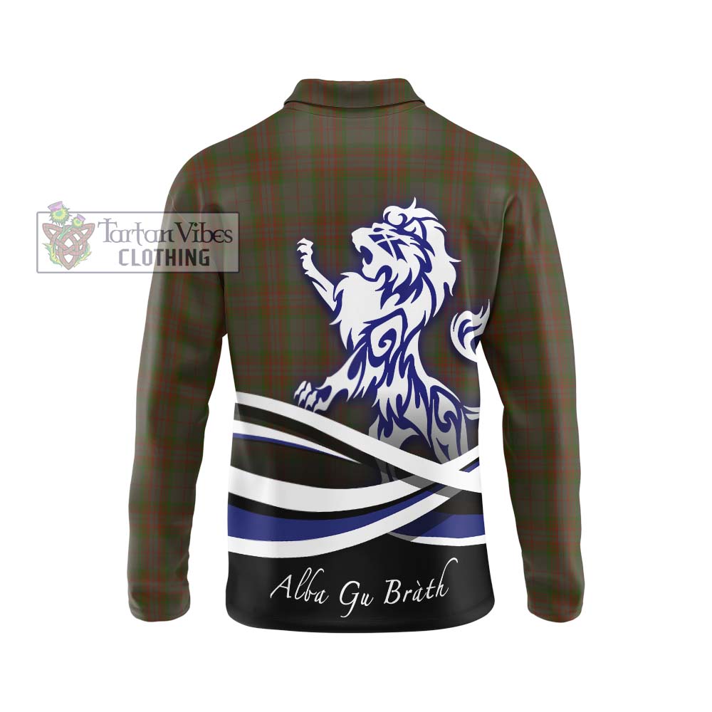 Gray Tartan Long Sleeve Polo Shirt with Alba Gu Brath Regal Lion Emblem - Tartan Vibes Clothing