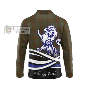 Gray Tartan Long Sleeve Polo Shirt with Alba Gu Brath Regal Lion Emblem - Tartan Vibes Clothing