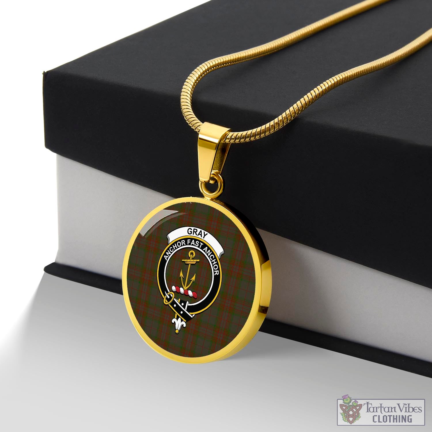 Gray Tartan Circle Necklace with Family Crest Luxury Necklace (Gold) No - Tartan Vibes Clothing