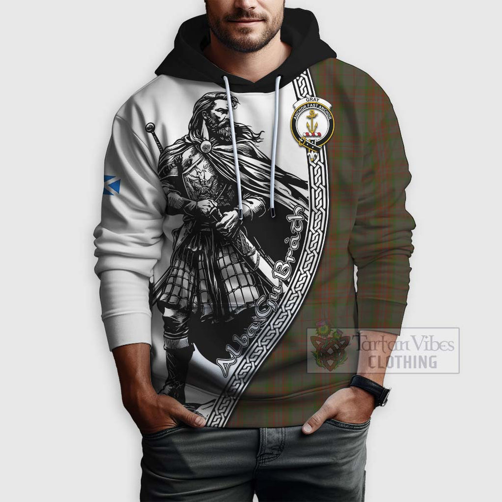 Gray Tartan Clan Crest Hoodie with Highlander Warrior Celtic Style - Tartan Vibes Clothing