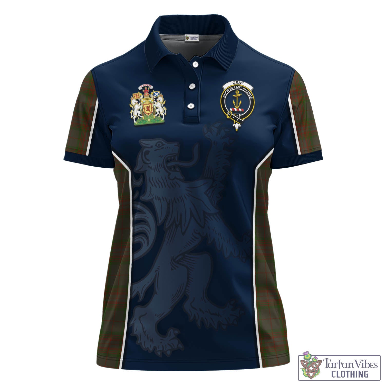Tartan Vibes Clothing Gray Tartan Women's Polo Shirt with Family Crest and Lion Rampant Vibes Sport Style