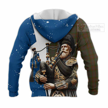 Gray Tartan Knitted Hoodie with Family Crest Scottish Bagpiper Vibes - Tartan Vibes Clothing