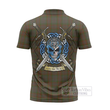 Gray Tartan Zipper Polo Shirt with Family Crest Celtic Skull Style - Tartan Vibes Clothing