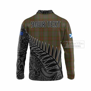 Gray Crest Tartan Long Sleeve Polo Shirt with New Zealand Silver Fern Half Style - Tartan Vibes Clothing