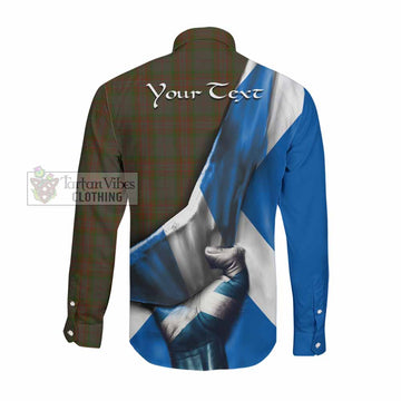 Gray Tartan Long Sleeve Button Shirt with Family Crest Scotland Patriotic Style Men's Shirt - Tartan Vibes Clothing