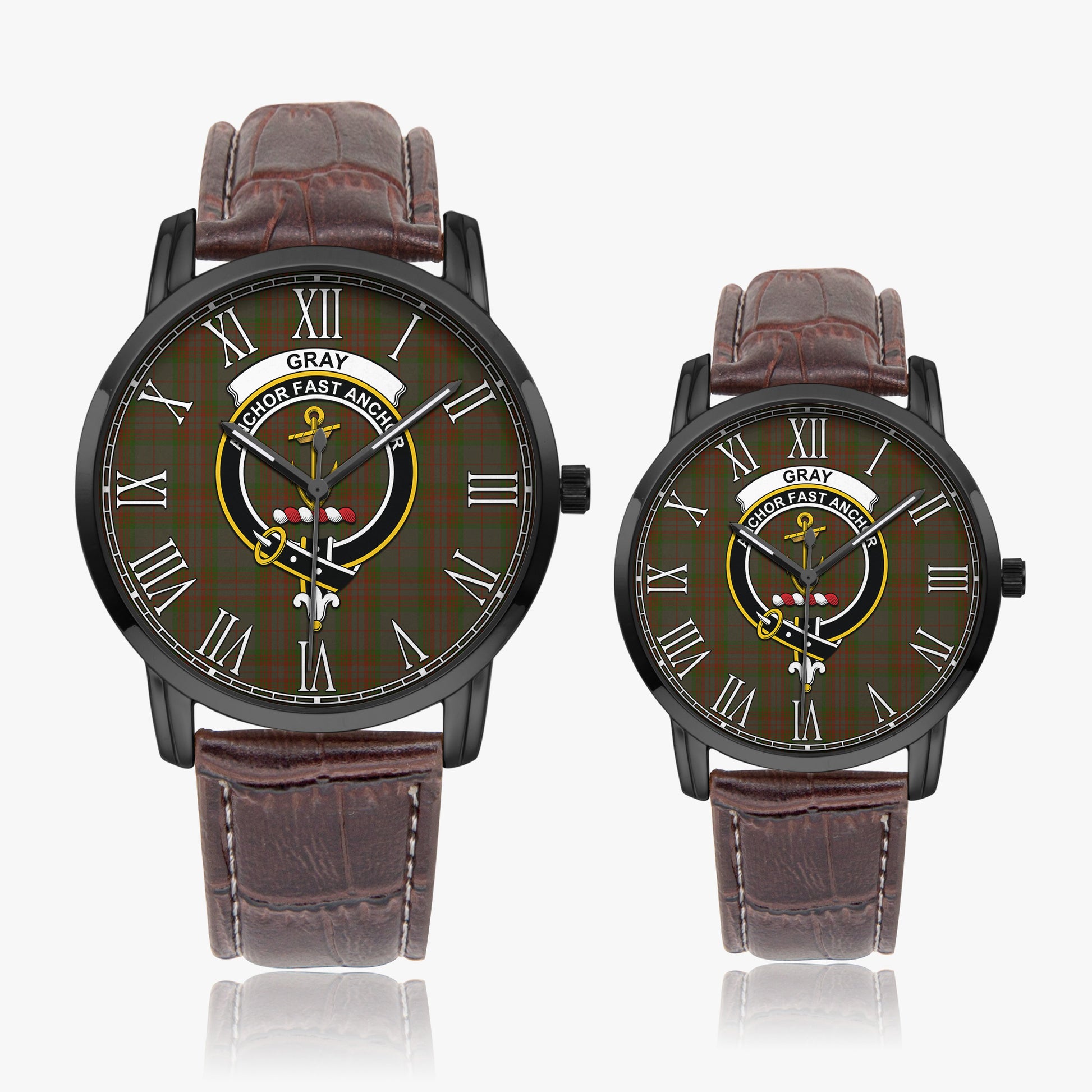 Gray Tartan Family Crest Leather Strap Quartz Watch - Tartan Vibes Clothing