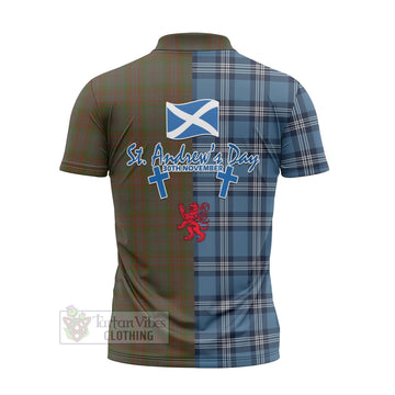 Gray Tartan Zipper Polo Shirt Happy St. Andrew's Day Half Tartan Style - Tartan Vibes Clothing