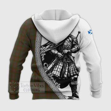 Gray Tartan Clan Crest Knitted Hoodie with Highlander Warrior Celtic Style - Tartan Vibes Clothing
