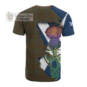 Tartan Vibes Clothing Gray Tartan Family Crest Cotton T-shirt Scottish Thistle Celtic Inspired