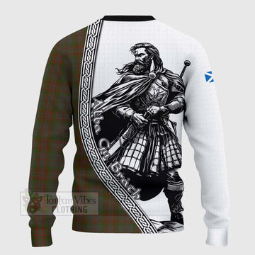 Gray Tartan Clan Crest Knitted Sweater with Highlander Warrior Celtic Style - Tartan Vibes Clothing