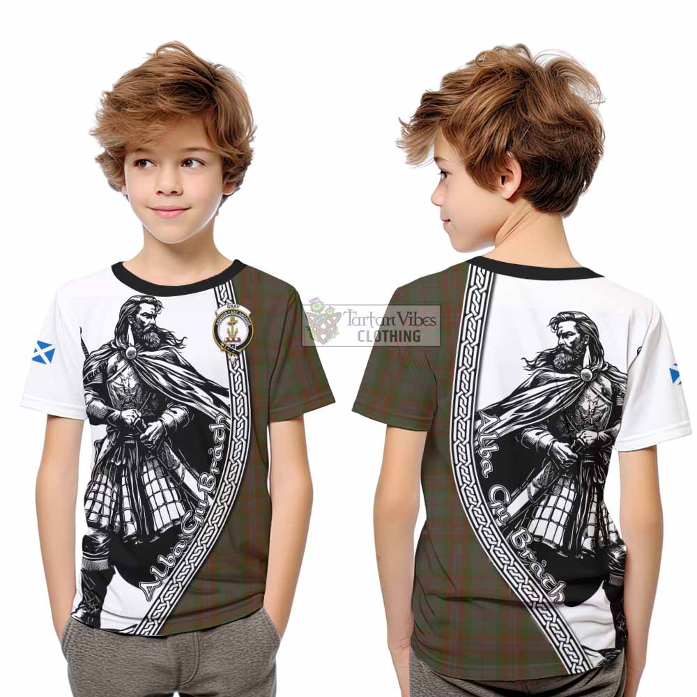 Gray Tartan Clan Crest Kid T-Shirt with Highlander Warrior Celtic Style - Tartan Vibes Clothing