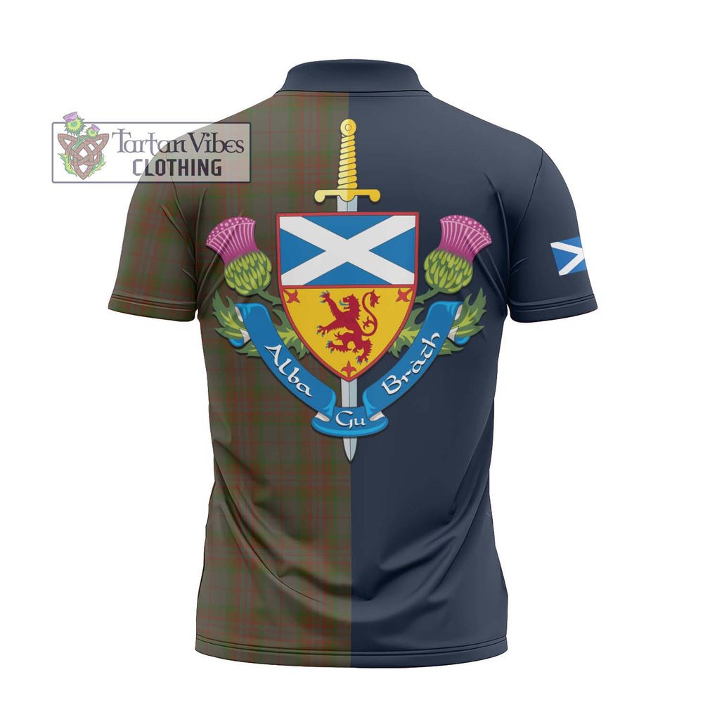 Gray Tartan Zipper Polo Shirt Alba with Scottish Lion Royal Arm Half Style - Tartan Vibes Clothing