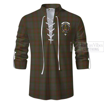 Gray Tartan Ghillie Kilt Shirt with Family Crest and Bearded Skull Holding Bottles of Whiskey - Tartan Vibes Clothing