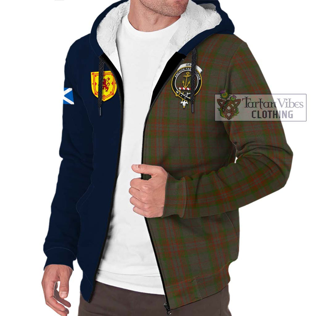 Gray Tartan Sherpa Hoodie Alba with Scottish Lion Royal Arm Half Style - Tartan Vibes Clothing