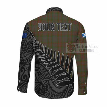 Gray Crest Tartan Long Sleeve Button Shirt with New Zealand Silver Fern Half Style Men's Shirt - Tartan Vibes Clothing