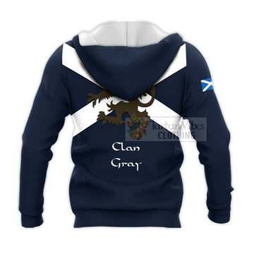 Gray Tartan Lion Rampant Knitted Hoodie Proudly Display Your Heritage with Alba Gu Brath and Clan Name - Tartan Vibes Clothing