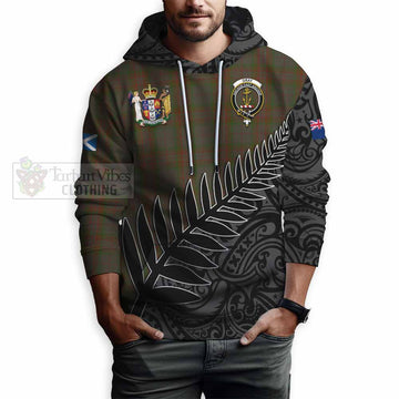 Gray Crest Tartan Hoodie with New Zealand Silver Fern Half Style - Tartan Vibes Clothing