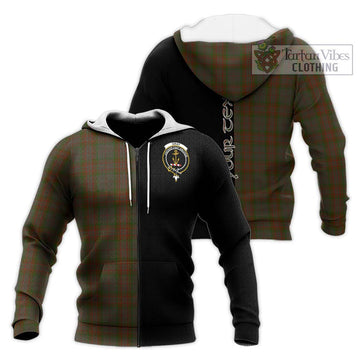 Gray Tartan Knitted Hoodie with Family Crest and Half Of Me Style Unisex Knitted Zip Hoodie - Tartan Vibes Clothing