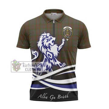Gray Tartan Zipper Polo Shirt with Alba Gu Brath Regal Lion Emblem - Tartan Vibes Clothing