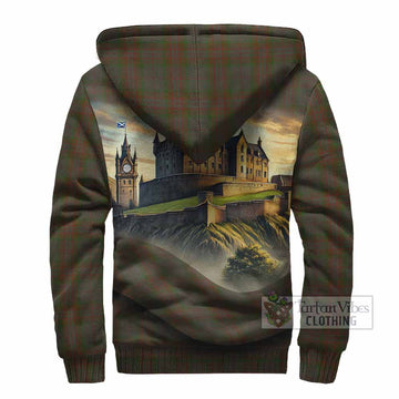 Gray Tartan Family Crest Sherpa Hoodie with Scottish Ancient Castle Style - Tartan Vibes Clothing