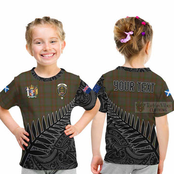 Gray Crest Tartan Kid T-Shirt with New Zealand Silver Fern Half Style - Tartan Vibes Clothing