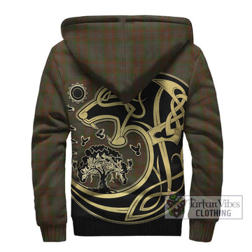 Gray Tartan Sherpa Hoodie with Family Crest Celtic Wolf Style - Tartan Vibes Clothing