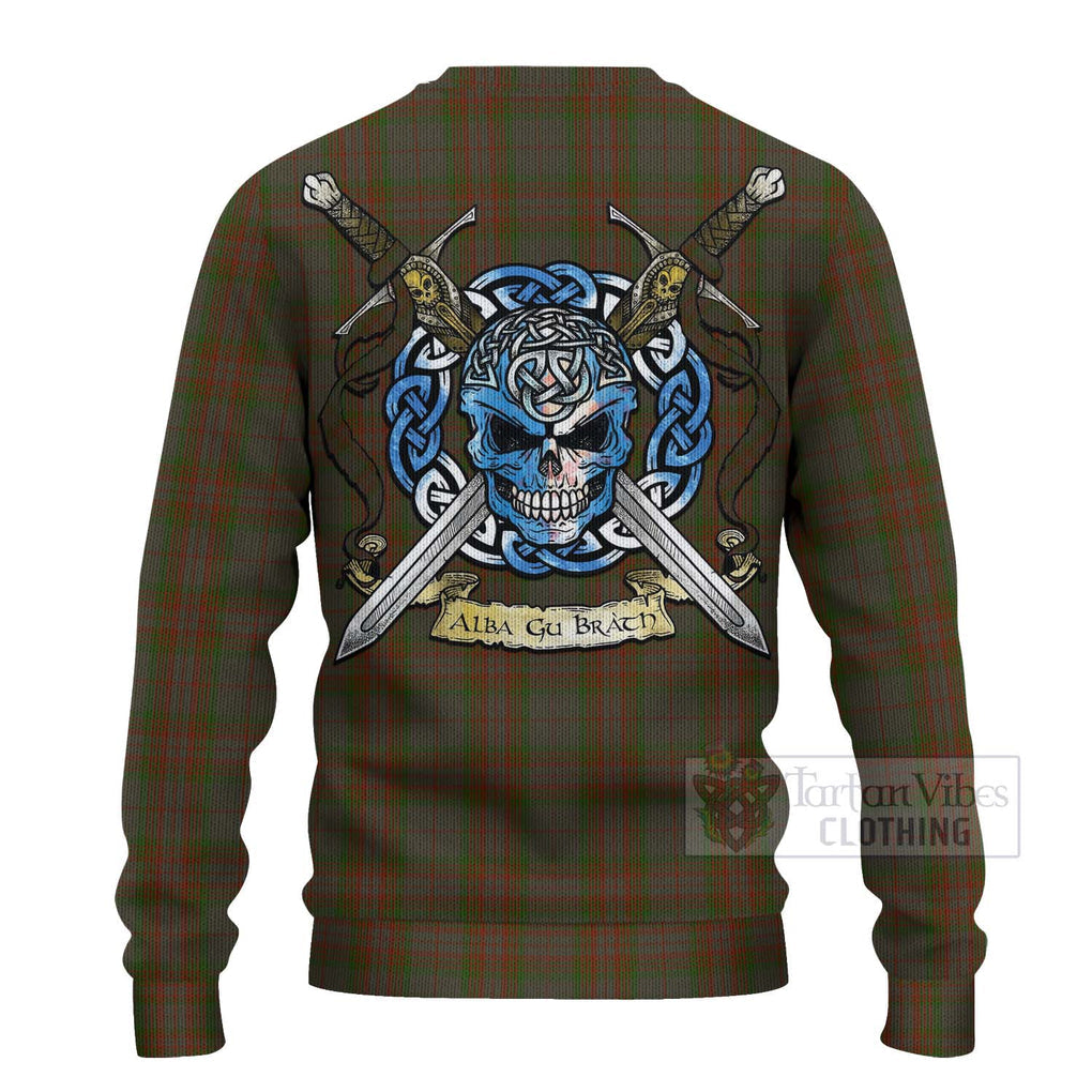 Gray Tartan Ugly Sweater with Family Crest Celtic Skull Style - Tartan Vibes Clothing