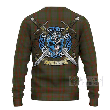 Gray Tartan Ugly Sweater with Family Crest Celtic Skull Style - Tartan Vibes Clothing