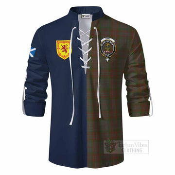 Gray Tartan Ghillie Kilt Shirt Alba with Scottish Lion Royal Arm Half Style - Tartan Vibes Clothing