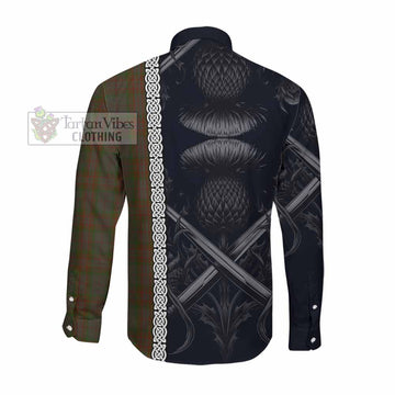 Tartan Vibes Clothing Gray Tartan Long Sleeve Button Shirt with Family Crest Cross Sword Thistle Celtic Vibes